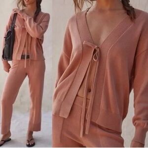 FREE PEOPLE SOLAR SWEATER SET Stylish Pink Knit Cardigan and Pants Set
